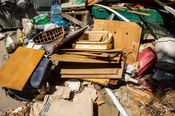 stock image Kharkiv, Ukraine, July 08, 2024 Debris littering the ground after a massive Russian missile attacks. The blast from the explosion sent shards of glass and metal in all directions.