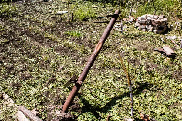 Derhachi, Ukrayna, 27 Haziran 2024 Derhachi kasabasındaki Hasarlı Sivil altyapı. Rus kuvvetleri Kharkiv Oblastı 'ndaki Derhachi kasabasını güdümlü bir hava bombasıyla vurdular..