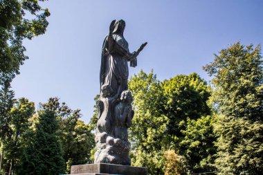 Lviv, Ukrayna, 19 Ağustos 2024 Lychakiv Mezarlığı. Lviv sakinlerinin ve ünlü kişiliklerin mezarlarını içeriyor. Mezarlardan kimi gerçekten sanat eseridir, kimi de kabirleri süsleyip-donatır..