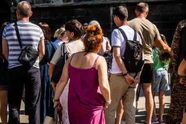 Lviv, Ukrayna, 18 Ağustos 2024 Ukrayna askeri bandosu Siver Orchestra 'nın Ukrayna' daki Lviv şehrindeki Ukrayna ordusuna bağış toplamak için verdiği bir konsere katıldı..