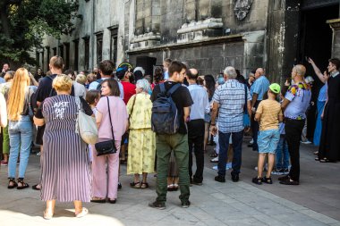 Lviv, Ukrayna, 18 Ağustos 2024 Ukrayna askeri bandosu Siver Orchestra 'nın Ukrayna' daki Lviv şehrindeki Ukrayna ordusuna bağış toplamak için verdiği bir konsere katıldı..