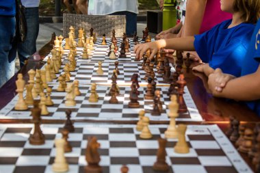 Lviv, Ukrayna, 24 Ağustos 2024 Çocuklar Lviv Satranç Kulübü tarafından düzenlenen keşif gününe katıldılar. Bu etkinlik satranç kulübünü tanıtmayı ve yeni üyeler almayı amaçlıyor..