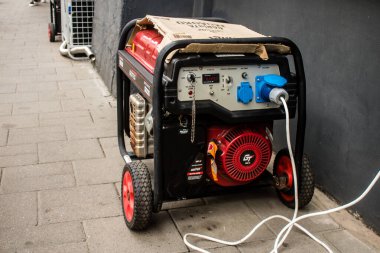 Lviv, Ukraine, August 27, 2024 Generator on the streets of Lviv. The Russians have destroyed much of Ukraine s energy infrastructure since the start of the war. There are numerous power cuts. clipart