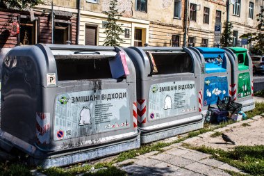 Lviv, Ukrayna, 28 Ağustos 2024 Lviv şehri. Rusya ile savaş sırasında, Lviv binaları Rus füzeleri tarafından tehdit ediliyor ve hedef alınıyordu. Altyapı ve binalar birincil hedeflerdir.