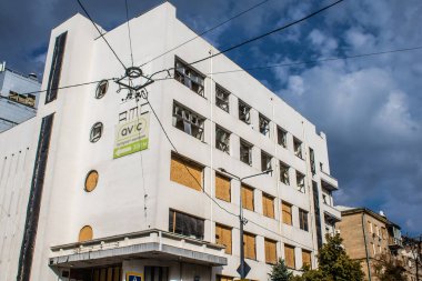 Kharkiv, Ukrayna, 11 Eylül 2024 Kharkiv şehri. Rusya ile savaş sırasında Harkiv binaları füzeler tarafından tehdit ediliyordu. Altyapı ve binalar birincil hedeflerdir.