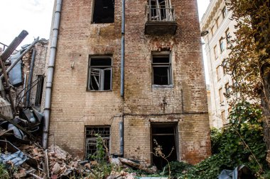 Kharkiv, Ukrayna, 11 Eylül 2024 Kharkiv şehri. Rusya ile savaş sırasında Harkiv binaları füzeler tarafından tehdit ediliyordu. Altyapı ve binalar birincil hedeflerdir.
