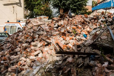 Kharkiv, Ukrayna, 11 Eylül 2024 Kharkiv şehri. Rusya ile savaş sırasında Harkiv binaları füzeler tarafından tehdit ediliyordu. Altyapı ve binalar birincil hedeflerdir.