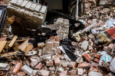 Kharkiv, Ukrayna, 11 Eylül 2024 Kharkiv şehri. Rusya ile savaş sırasında Harkiv binaları füzeler tarafından tehdit ediliyordu. Altyapı ve binalar birincil hedeflerdir.