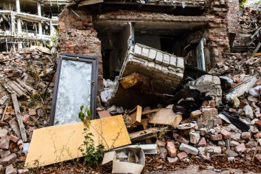 Kharkiv, Ukrayna, 11 Eylül 2024 Kharkiv şehri. Rusya ile savaş sırasında Harkiv binaları füzeler tarafından tehdit ediliyordu. Altyapı ve binalar birincil hedeflerdir.