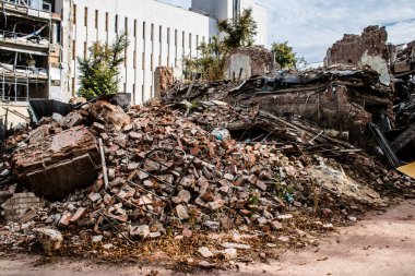 Kharkiv, Ukrayna, 11 Eylül 2024 Kharkiv şehri. Rusya ile savaş sırasında Harkiv binaları füzeler tarafından tehdit ediliyordu. Altyapı ve binalar birincil hedeflerdir.