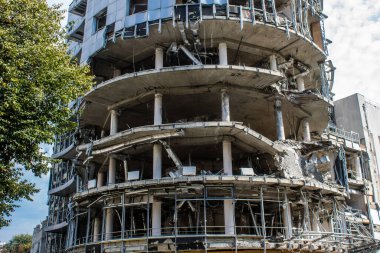 Kharkiv, Ukrayna, 11 Eylül 2024 Kharkiv şehri. Rusya ile savaş sırasında Harkiv binaları füzeler tarafından tehdit ediliyordu. Altyapı ve binalar birincil hedeflerdir.