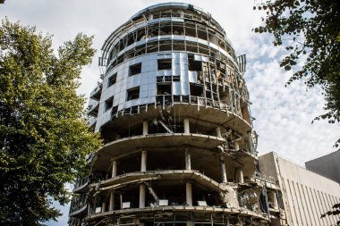 Kharkiv, Ukrayna, 11 Eylül 2024 Kharkiv şehri. Rusya ile savaş sırasında Harkiv binaları füzeler tarafından tehdit ediliyordu. Altyapı ve binalar birincil hedeflerdir.