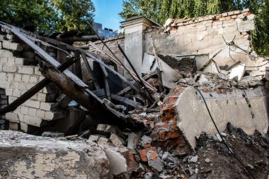 Kharkiv, Ukrayna, 11 Eylül 2024 Kharkiv şehri. Rusya ile savaş sırasında Harkiv binaları füzeler tarafından tehdit ediliyordu. Altyapı ve binalar birincil hedeflerdir.