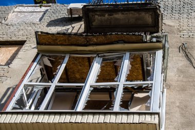 Kharkiv, Ukrayna, 11 Eylül 2024 Kharkiv şehri. Rusya ile savaş sırasında Harkiv binaları füzeler tarafından tehdit ediliyordu. Altyapı ve binalar birincil hedeflerdir.