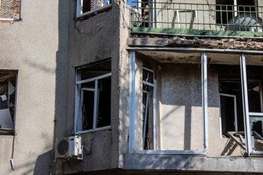 Kharkiv, Ukrayna, 11 Eylül 2024 Kharkiv şehri. Rusya ile savaş sırasında Harkiv binaları füzeler tarafından tehdit ediliyordu. Altyapı ve binalar birincil hedeflerdir.