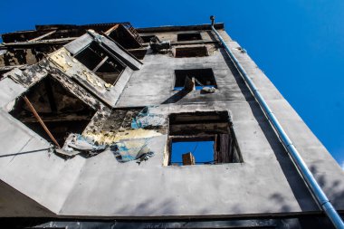 Kharkiv, Ukrayna, 11 Eylül 2024 Kharkiv şehri. Rusya ile savaş sırasında Harkiv binaları füzeler tarafından tehdit ediliyordu. Altyapı ve binalar birincil hedeflerdir.