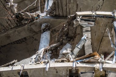 Kharkiv, Ukrayna, 11 Eylül 2024 Kharkiv şehri. Rusya ile savaş sırasında Harkiv binaları füzeler tarafından tehdit ediliyordu. Altyapı ve binalar birincil hedeflerdir.