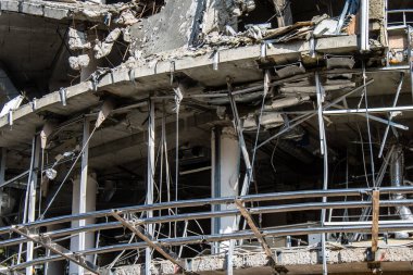 Kharkiv, Ukrayna, 11 Eylül 2024 Kharkiv şehri. Rusya ile savaş sırasında Harkiv binaları füzeler tarafından tehdit ediliyordu. Altyapı ve binalar birincil hedeflerdir.