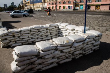 Kharkiv, Ukrayna, 18 Eylül 2024 Kharkiv şehri. Rusya ile savaş sırasında Harkiv binaları füzeler tarafından tehdit ediliyordu. Altyapı ve binalar birincil hedeflerdir.
