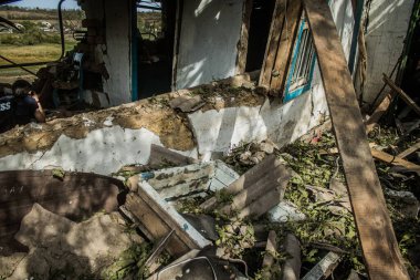 Borivska Selyshchna, Ukrayna, 28 Eylül 2024 Borivska Selyshchna şehri. Rusya ile savaş sırasında, Borivska Selyshchna şehri füzeler tarafından tehdit edildi. Altyapı ve binalar birincil hedeflerdir.