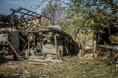Borivska Selyshchna, Ukrayna, 28 Eylül 2024 Borivska Selyshchna şehri. Rusya ile savaş sırasında, Borivska Selyshchna şehri füzeler tarafından tehdit edildi. Altyapı ve binalar birincil hedeflerdir.