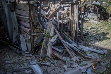 Borivska Selyshchna, Ukrayna, 28 Eylül 2024 Borivska Selyshchna şehri. Rusya ile savaş sırasında, Borivska Selyshchna şehri füzeler tarafından tehdit edildi. Altyapı ve binalar birincil hedeflerdir.