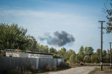 Borova, Ukrayna, 28 Eylül 2024 Borova şehri. Rusya ile savaş sırasında, Borova şehri füzeler tarafından tehdit edildi. Altyapı ve binalar birincil hedeflerdir.