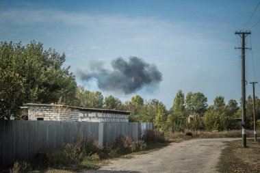 Borova, Ukrayna, 28 Eylül 2024 Borova şehri. Rusya ile savaş sırasında, Borova şehri füzeler tarafından tehdit edildi. Altyapı ve binalar birincil hedeflerdir.