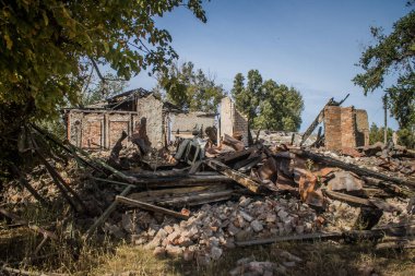 Borivska Selyshchna, Ukrayna, 28 Eylül 2024 Borivska Selyshchna şehri. Rusya ile savaş sırasında, Borivska Selyshchna şehri füzeler tarafından tehdit edildi. Altyapı ve binalar birincil hedeflerdir.