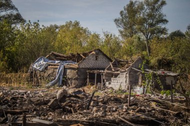 Borivska Selyshchna, Ukrayna, 28 Eylül 2024 Borivska Selyshchna şehri. Rusya ile savaş sırasında, Borivska Selyshchna şehri füzeler tarafından tehdit edildi. Altyapı ve binalar birincil hedeflerdir.