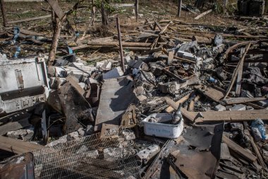 Borivska Selyshchna, Ukrayna, 28 Eylül 2024 Borivska Selyshchna şehri. Rusya ile savaş sırasında, Borivska Selyshchna şehri füzeler tarafından tehdit edildi. Altyapı ve binalar birincil hedeflerdir.