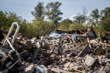 Borivska Selyshchna, Ukrayna, 28 Eylül 2024 Borivska Selyshchna şehri. Rusya ile savaş sırasında, Borivska Selyshchna şehri füzeler tarafından tehdit edildi. Altyapı ve binalar birincil hedeflerdir.