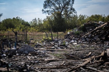 Borivska Selyshchna, Ukrayna, 28 Eylül 2024 Borivska Selyshchna şehri. Rusya ile savaş sırasında, Borivska Selyshchna şehri füzeler tarafından tehdit edildi. Altyapı ve binalar birincil hedeflerdir.
