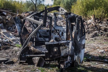 Borivska Selyshchna, Ukrayna, 28 Eylül 2024 Borivska Selyshchna şehri. Rusya ile savaş sırasında, Borivska Selyshchna şehri füzeler tarafından tehdit edildi. Altyapı ve binalar birincil hedeflerdir.