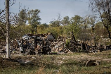 Borivska Selyshchna, Ukrayna, 28 Eylül 2024 Borivska Selyshchna şehri. Rusya ile savaş sırasında, Borivska Selyshchna şehri füzeler tarafından tehdit edildi. Altyapı ve binalar birincil hedeflerdir.