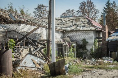Borova, Ukrayna, 28 Eylül 2024 Borova şehri. Rusya ile savaş sırasında, Borova şehri füzeler tarafından tehdit edildi. Altyapı ve binalar birincil hedeflerdir.