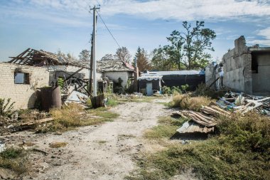 Borova, Ukrayna, 28 Eylül 2024 Borova şehri. Rusya ile savaş sırasında, Borova şehri füzeler tarafından tehdit edildi. Altyapı ve binalar birincil hedeflerdir.