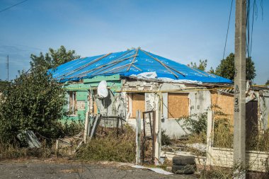 Borova, Ukrayna, 28 Eylül 2024 Borova şehri. Rusya ile savaş sırasında, Borova şehri füzeler tarafından tehdit edildi. Altyapı ve binalar birincil hedeflerdir.