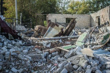 Borova, Ukrayna, 28 Eylül 2024 Borova şehri. Rusya ile savaş sırasında, Borova şehri füzeler tarafından tehdit edildi. Altyapı ve binalar birincil hedeflerdir.