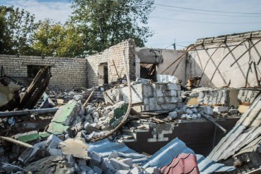 Borova, Ukrayna, 28 Eylül 2024 Borova şehri. Rusya ile savaş sırasında, Borova şehri füzeler tarafından tehdit edildi. Altyapı ve binalar birincil hedeflerdir.