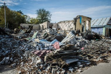 Borova, Ukrayna, 28 Eylül 2024 Borova şehri. Rusya ile savaş sırasında, Borova şehri füzeler tarafından tehdit edildi. Altyapı ve binalar birincil hedeflerdir.