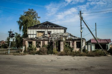 Borova, Ukrayna, 28 Eylül 2024 Borova şehri. Rusya ile savaş sırasında, Borova şehri füzeler tarafından tehdit edildi. Altyapı ve binalar birincil hedeflerdir.