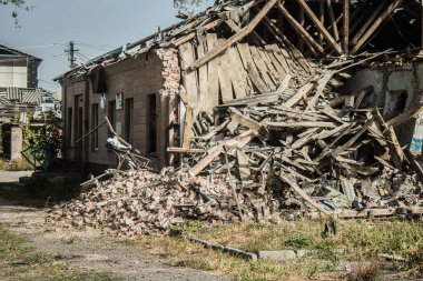 Borova, Ukrayna, 28 Eylül 2024 Borova şehri. Rusya ile savaş sırasında, Borova şehri füzeler tarafından tehdit edildi. Altyapı ve binalar birincil hedeflerdir.