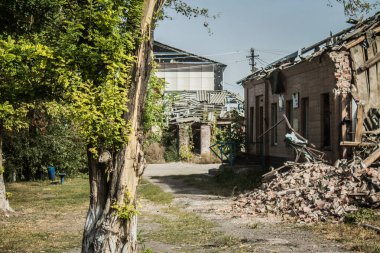 Borova, Ukrayna, 28 Eylül 2024 Borova şehri. Rusya ile savaş sırasında, Borova şehri füzeler tarafından tehdit edildi. Altyapı ve binalar birincil hedeflerdir.