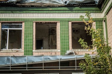 Borova, Ukrayna, 28 Eylül 2024 Borova şehri. Rusya ile savaş sırasında, Borova şehri füzeler tarafından tehdit edildi. Altyapı ve binalar birincil hedeflerdir.