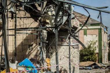 Borova, Ukrayna, 28 Eylül 2024 Borova şehri. Rusya ile savaş sırasında, Borova şehri füzeler tarafından tehdit edildi. Altyapı ve binalar birincil hedeflerdir.