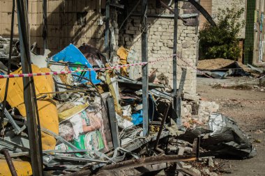 Borova, Ukrayna, 28 Eylül 2024 Borova şehri. Rusya ile savaş sırasında, Borova şehri füzeler tarafından tehdit edildi. Altyapı ve binalar birincil hedeflerdir.