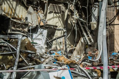 Borova, Ukrayna, 28 Eylül 2024 Borova şehri. Rusya ile savaş sırasında, Borova şehri füzeler tarafından tehdit edildi. Altyapı ve binalar birincil hedeflerdir.