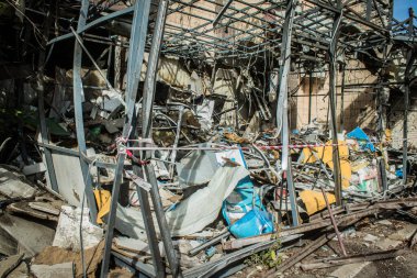 Borova, Ukrayna, 28 Eylül 2024 Borova şehri. Rusya ile savaş sırasında, Borova şehri füzeler tarafından tehdit edildi. Altyapı ve binalar birincil hedeflerdir.
