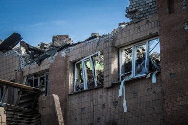 Borova, Ukrayna, 28 Eylül 2024 Borova şehri. Rusya ile savaş sırasında, Borova şehri füzeler tarafından tehdit edildi. Altyapı ve binalar birincil hedeflerdir.